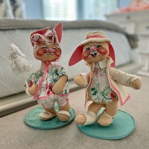 Vintage Annalee ‘89 Easter Bunny Set Bunnies Felt Easter Parade Couple Excellent